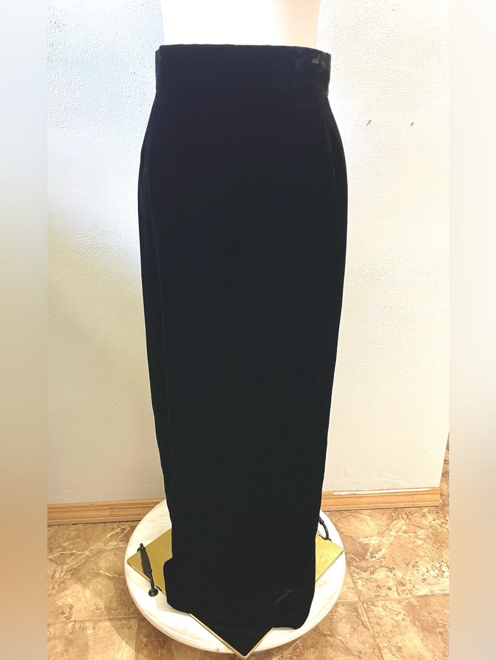 Zandra Rhodes Vtg Crushed Velvet Maxi Skirt Black Silk Blend Boho Goth Sz 10
